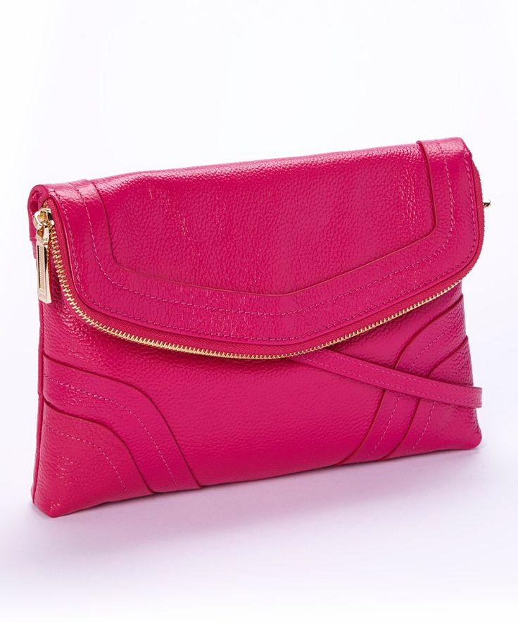 Fuchsia Crossbody Bag. Triple Zip Small Crossbody Bag (Fuchsia).