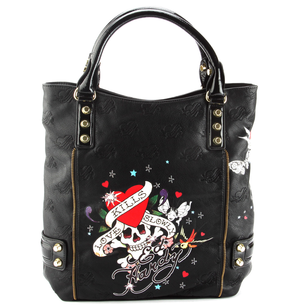 Ed Hardy bags. ED HARDY Unisex Black/Pink Jaguar Rose Tatoo Print Nylon ...